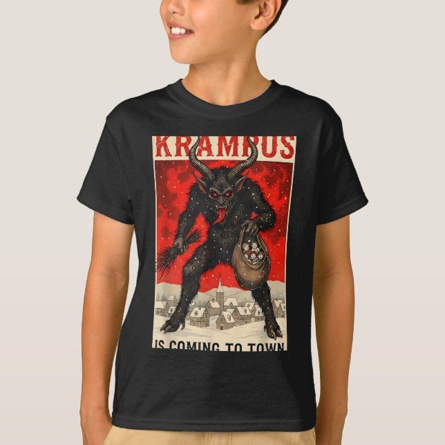 Krampus Is Coming To Town Christmas Horror Holiday T-Shirt (Vorderseite)