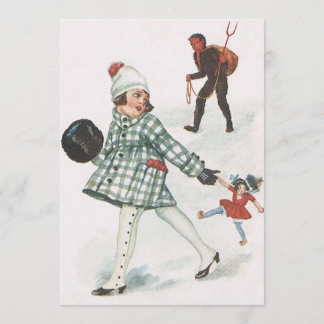 Krampus jagen ein kleines Mädchen mit Puppe (Vorderseite)