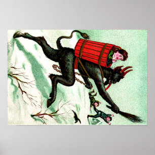 Krampus jagen schlechten Kindern Winterschnee Poster