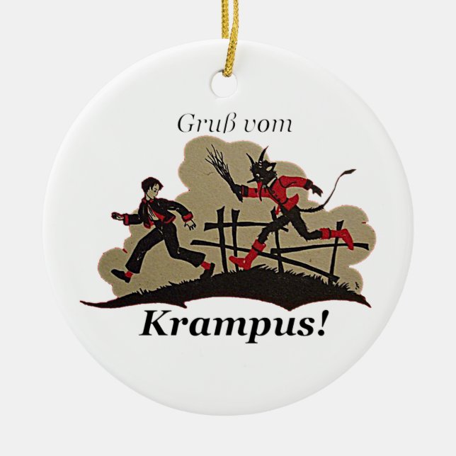 Krampus jagt Kind Keramikornament (Vorne)