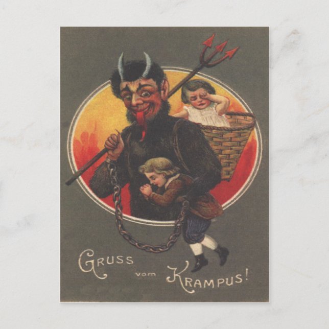 Krampus Kidnapping Boy & Girl Postkarte (Vorderseite)