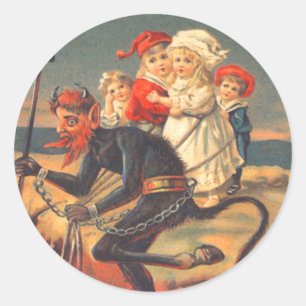 Krampus Kidnapping Children Runder Aufkleber