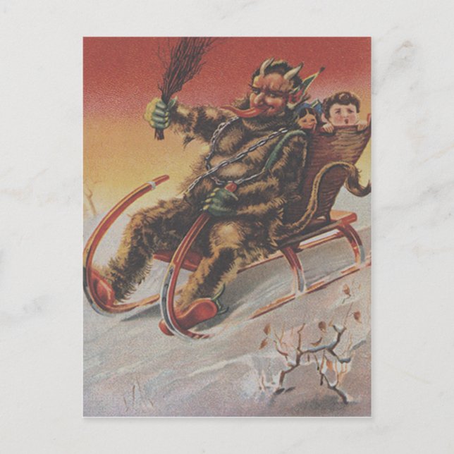 Krampus Kidnapping Children Sleigh Postkarte (Vorderseite)