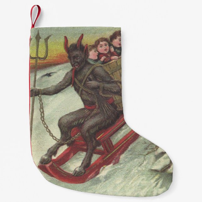 Krampus Kidnapping Children Sleigh Trident Kleiner Weihnachtsstrumpf (Vorderseite)