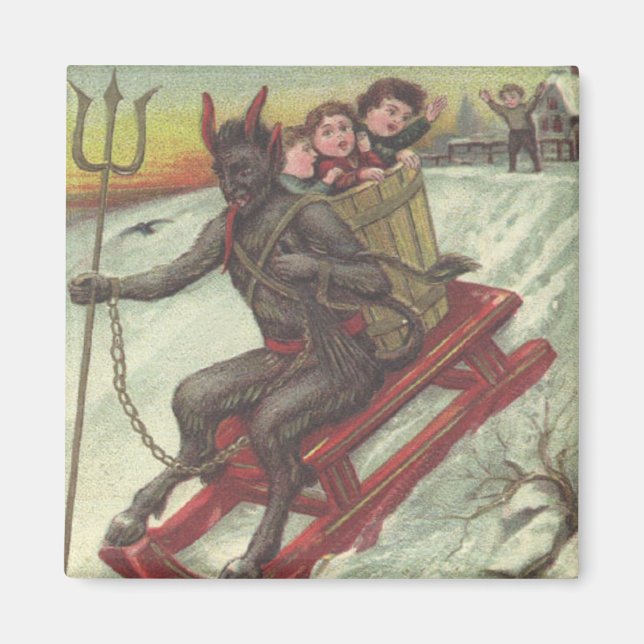 Krampus Kidnapping Kinder auf der Schlittelbahn Magnet (Vorne)