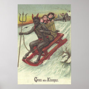 Krampus Kidnapping Kinder auf der Schlittelbahn Poster