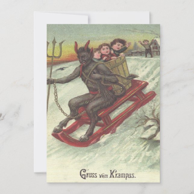 Krampus Kidnapping Kinder auf Schlitten (Vorderseite)