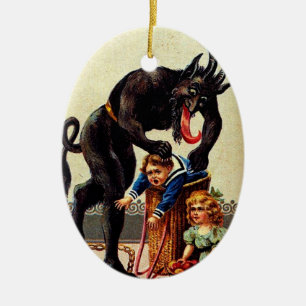 Krampus-Kinder-im-Korb-Feiertags-Weihnachtsdekorat Keramik Ornament
