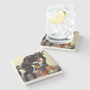 Krampus Kinder im Korb Weihnachten Xmas Stein Unte Steinuntersetzer