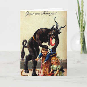 Krampus-Kinder im Korb Weihnachts-Grußkarte Feiertagskarte