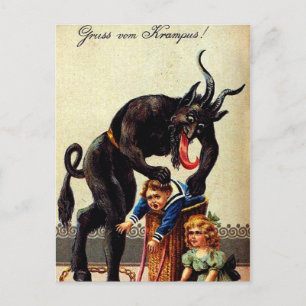 Krampus-Kinder im Korb Weihnachts-Weihnachtspostka Feiertagspostkarte