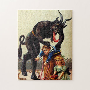 Krampus-Kinder im Weihnachtskorb-Feiertags-Weihnac Puzzle
