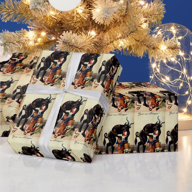 Krampus Kinder in Basket Holiday Weihnachtsgeschen Geschenkpapier (Feiertage)