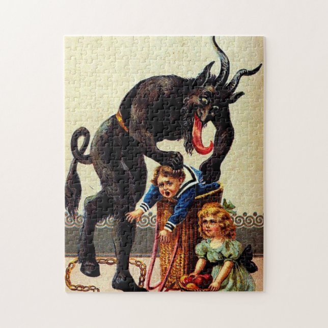 Krampus Kinder in Basket Urlaub Weihnachtspuzzle Puzzle (Vertikal)