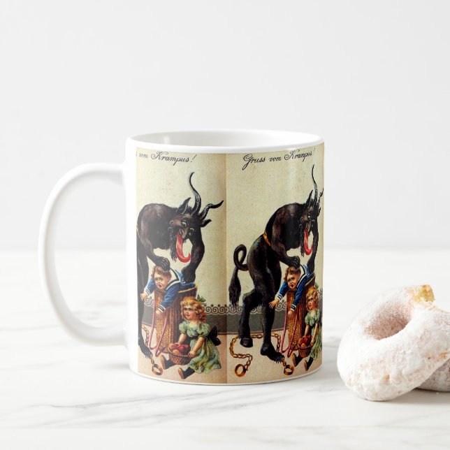 Krampus Kinder in Basketball Weihnachten Kaffeetasse (Mit Donut)