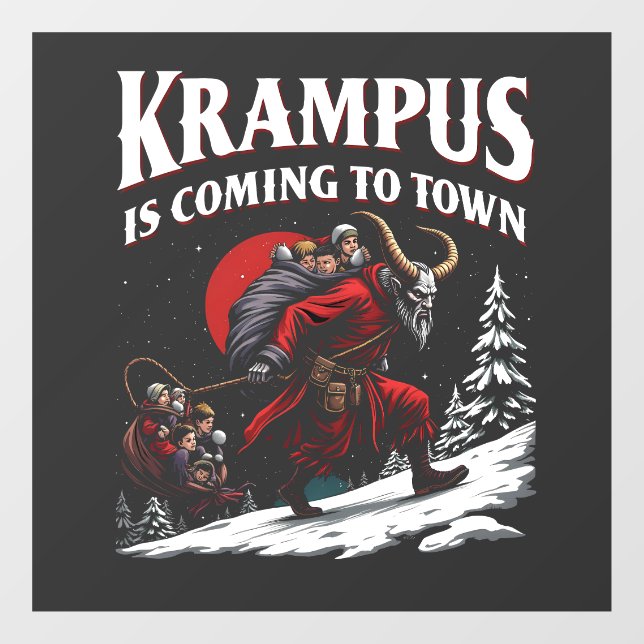 Krampus kommt nach Town Krampus Weihnachten Fensteraufkleber (Blatt)