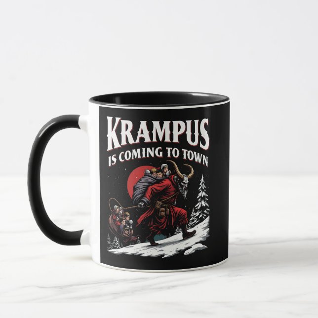 Krampus kommt nach Town Krampus Weihnachten Tasse (Links)