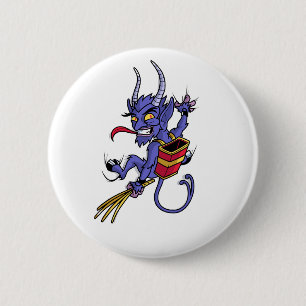 Krampus kommt Weihnachtscartoon Figur illu Button