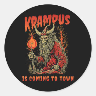 Krampus kommt zum Weihnachtsfeiertag in der Stadt Runder Aufkleber