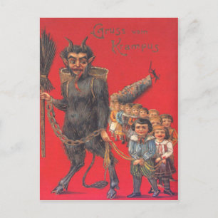 Krampus mit bösen Kindern Postkarte