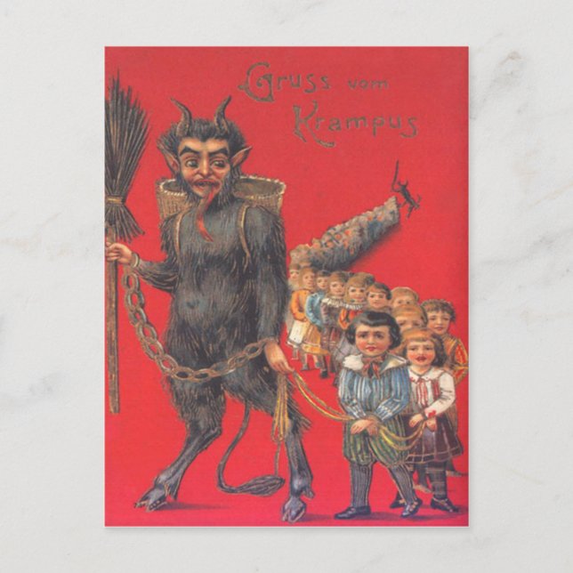 Krampus mit bösen Kindern Postkarte (Vorderseite)