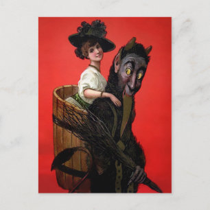 Krampus mit einer Frau Postkarte