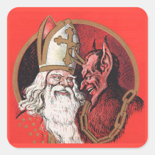 Krampus mit Weihnachtsklebern von St. Nicholas Quadratischer Aufkleber