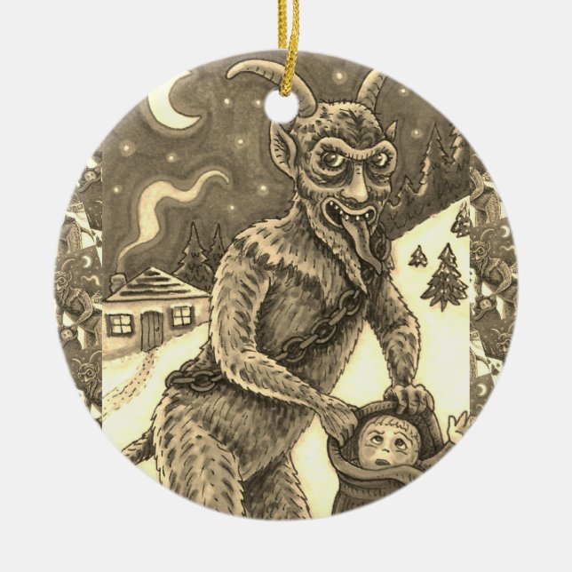 KRAMPUS & NAUGHTY KINDER, BEÄNGSTIGENDE CHRISTMAS  KERAMIK ORNAMENT (Vorne)