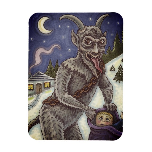 KRAMPUS & NAUGHTY KINDER, BEÄNGSTIGENDE CHRISTMAS  MAGNET (Vertikal)