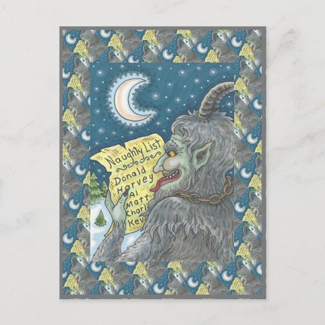 KRAMPUS NAUGHTY LIST, BEÄNGSTIGENDE CHRISTMAS STOR POSTKARTE (Vorderseite)