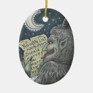 KRAMPUS NAUGHTY LIST, CHRISTMAS GOTH ORNAval Keramik Ornament