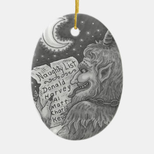 KRAMPUS NAUGHTY LIST, CHRISTMAS GOTH ORNAval Keramik Ornament