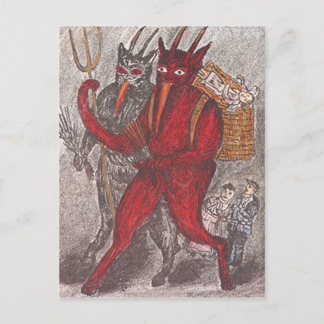 Krampus nimmt Kind mit Postkarte (Vorderseite)