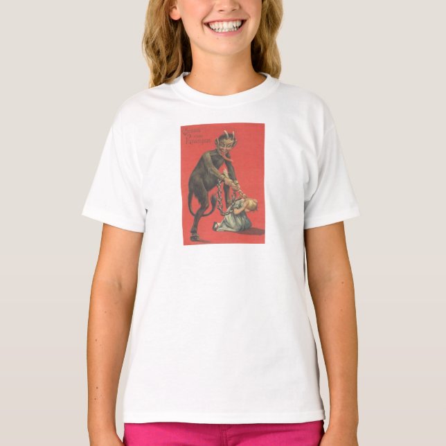 Krampus Punishing Girl T-Shirt (Vorderseite)
