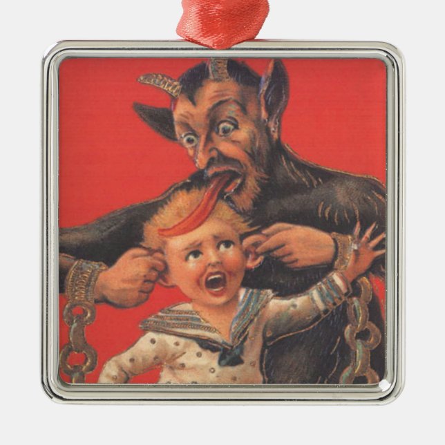 Krampus Punishing Little Boy Ohr Silbernes Ornament (Vorne)