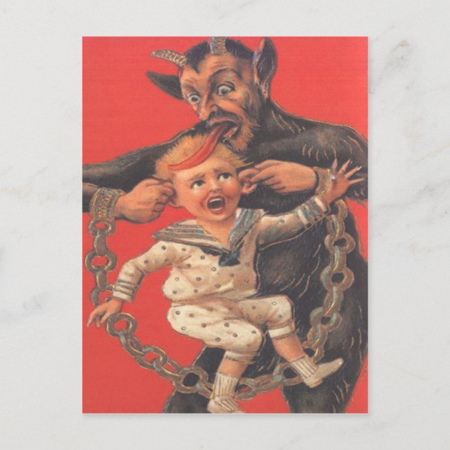 Krampus Punishing Little Boy Postkarte (Vorderseite)