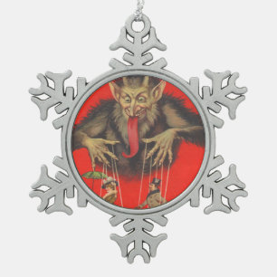Krampus Puppeteering Erwachsene Schneeflocken Zinn-Ornament