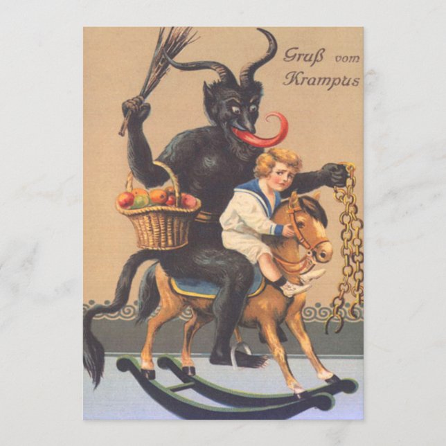 Krampus Reiten Hobbypferd mit Junge (Vorderseite)