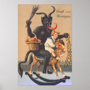 Krampus Reiten Hobbypferd mit Junge Poster