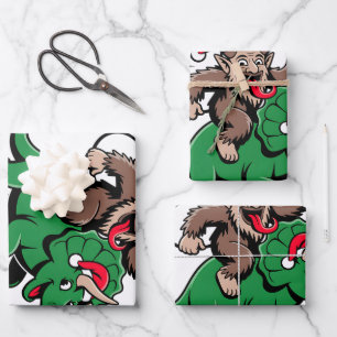 Krampus Riding A Dinosaurier Weihnachtsbäcker Geschenkpapier Set