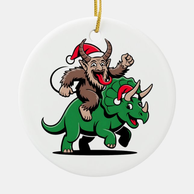 Krampus Riding A Dinosaurier Weihnachtsbäcker Keramik Ornament (Vorne)
