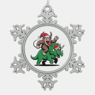 Krampus Riding A Dinosaurier Weihnachtsbäcker Schneeflocken Zinn-Ornament