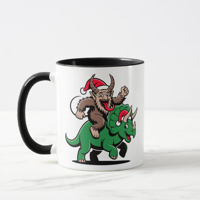 Krampus Riding A Dinosaurier Weihnachtsbäcker Tasse (Links)