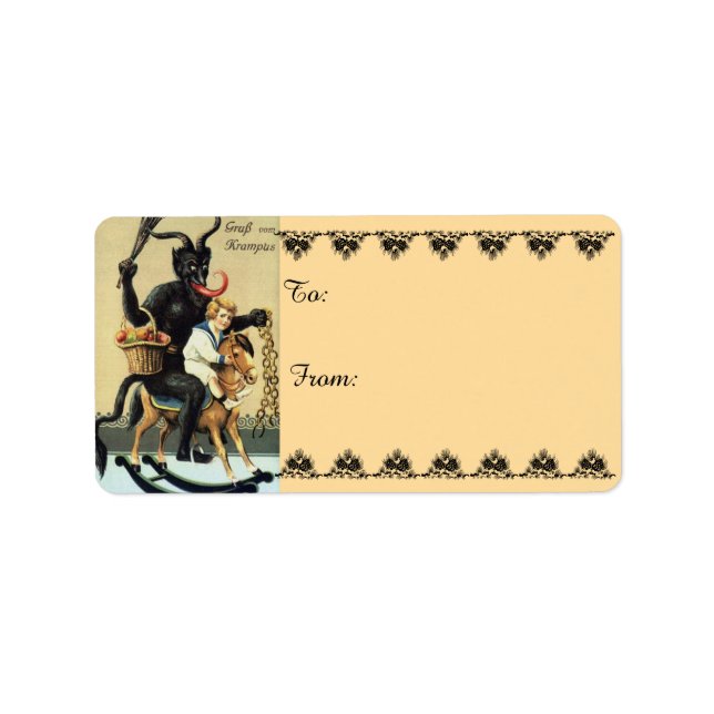 Krampus Rocking Horse Holiday Weihnachtsgeschenk T Adressaufkleber (Vorne)