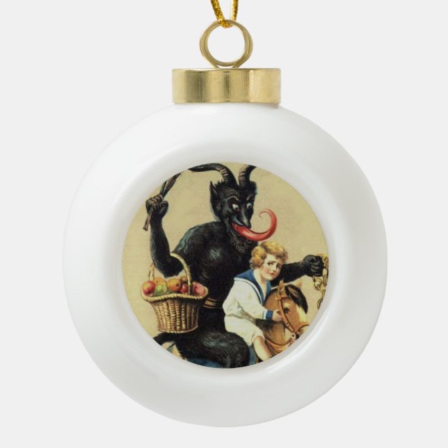 Krampus Rocking Horse Holiday Weihnachtsschmuck Keramik Kugel-Ornament (Vorderseite)