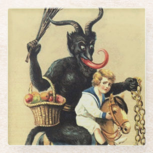 Krampus Schaukelpferd-Dämon-Feiertag Weihnachten X Glasuntersetzer