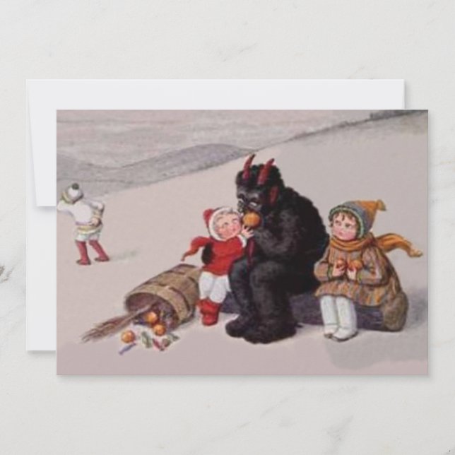 Krampus spielt mit Kindern im Schnee (Vorderseite)