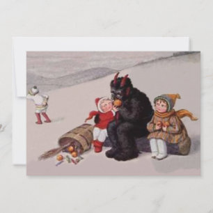 Krampus spielt mit Kindern im Schnee
