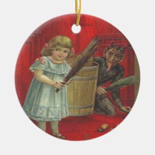 Krampus spielt mit Mädchen Keramik Ornament