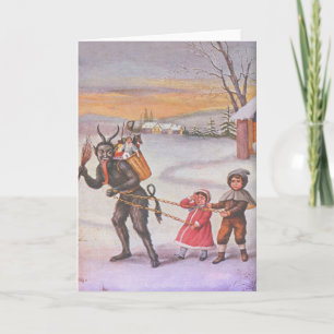 Krampus stiehlt Spielzeug und Kinder Feiertagskarte